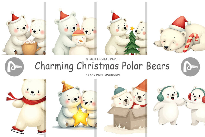 Digital Paper Charming Polar Bears Digital Pattern artnoy 