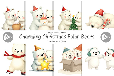 Digital Paper Charming Polar Bears Digital Pattern artnoy 