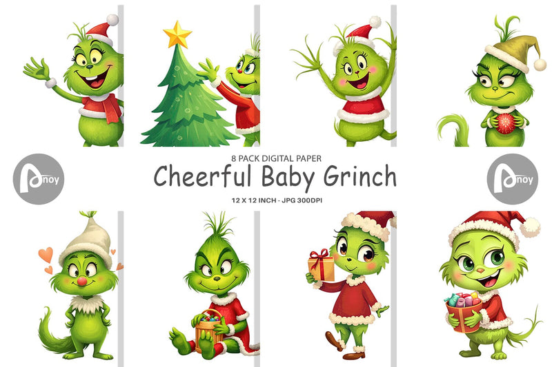 Digital Paper Cheerful Baby Grinch Digital Pattern artnoy 