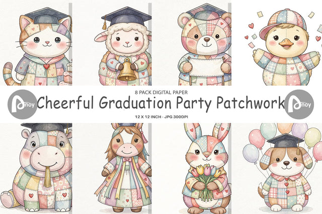 Digital Paper Cheerful Graduation Party Patchwork Digital Pattern artnoy 