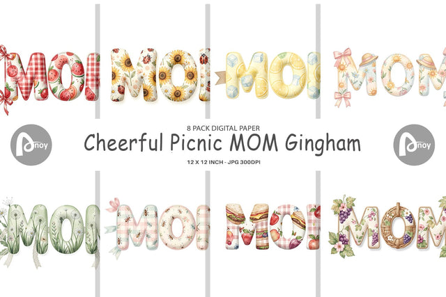Digital Paper Cheerful Picnic MOM Gingham Digital Pattern artnoy 