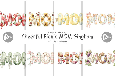 Digital Paper Cheerful Picnic MOM Gingham Digital Pattern artnoy 