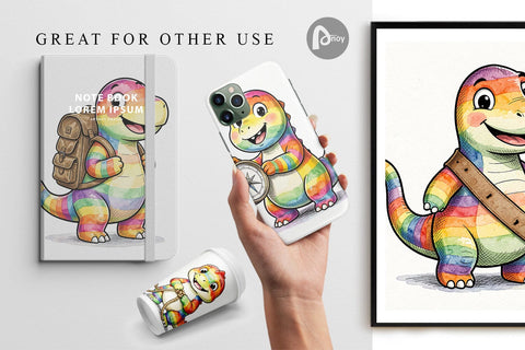Digital Paper Cheerful Retro Scout Dino Watercolor Digital Pattern artnoy 