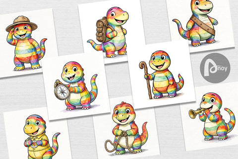 Digital Paper Cheerful Retro Scout Dino Watercolor Digital Pattern artnoy 