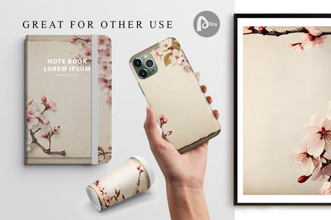 Digital Paper Cherry Blossom Old Paper Sublimation artnoy 