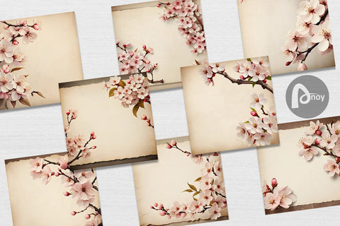 Digital Paper Cherry Blossom Old Paper Sublimation artnoy 