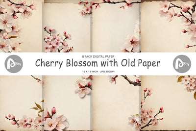 Digital Paper Cherry Blossom Old Paper Sublimation artnoy 