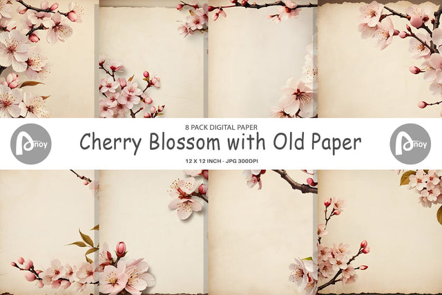 Digital Paper Cherry Blossom Old Paper Sublimation artnoy 