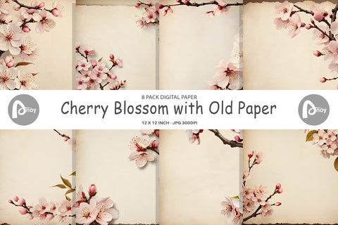 Digital Paper Cherry Blossom Old Paper Sublimation artnoy 