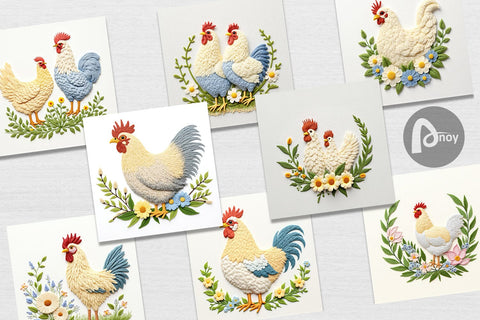Digital Paper Chicken Embroidery Digital Pattern artnoy 