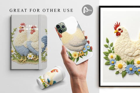 Digital Paper Chicken Embroidery Digital Pattern artnoy 