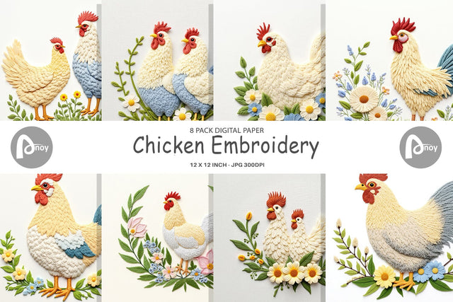 Digital Paper Chicken Embroidery Digital Pattern artnoy 