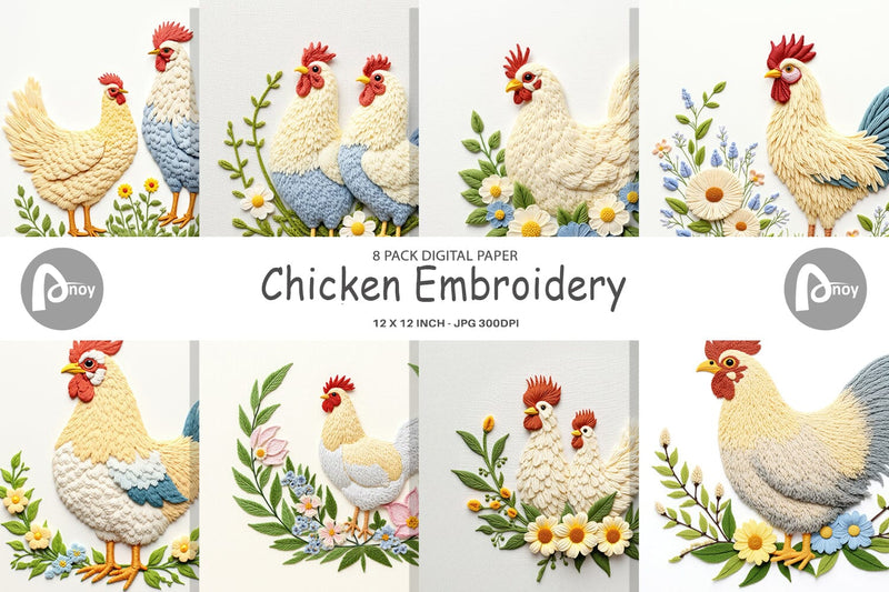 Digital Paper Chicken Embroidery Digital Pattern artnoy 