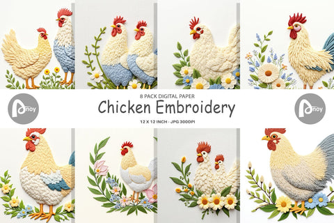 Digital Paper Chicken Embroidery Digital Pattern artnoy 