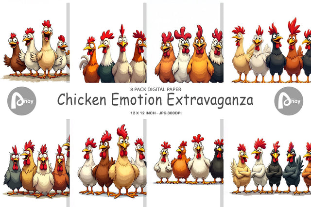 Digital Paper Chicken Emotion Digital Pattern artnoy 