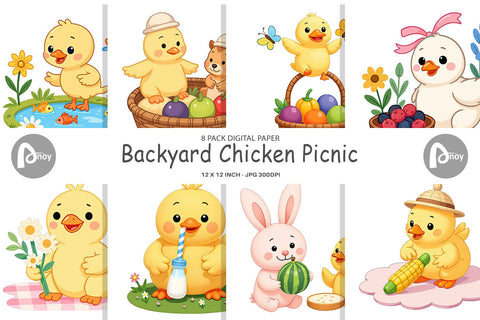 Digital Paper Chicken Picnic Day Digital Pattern artnoy 