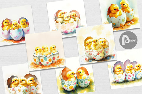 Digital Paper Chicks in Eggs Digital Pattern artnoy 