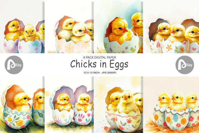 Digital Paper Chicks in Eggs Digital Pattern artnoy 