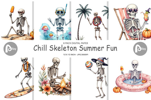 Digital Paper Chill Summer Skeletons Digital Pattern artnoy 
