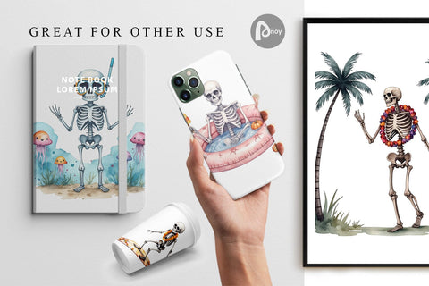 Digital Paper Chill Summer Skeletons Digital Pattern artnoy 