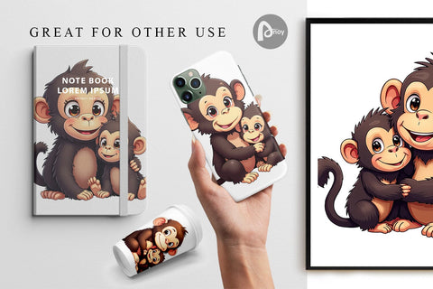 Digital Paper Chimpanzee Mother's Day Digital Pattern artnoy 