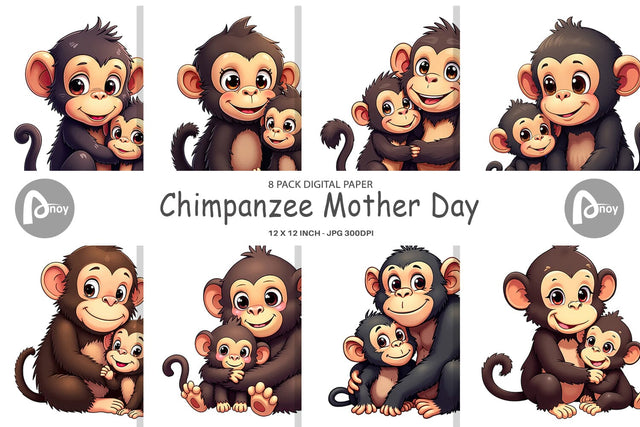 Digital Paper Chimpanzee Mother's Day Digital Pattern artnoy 