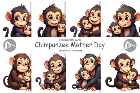 Digital Paper Chimpanzee Mother's Day Digital Pattern artnoy 