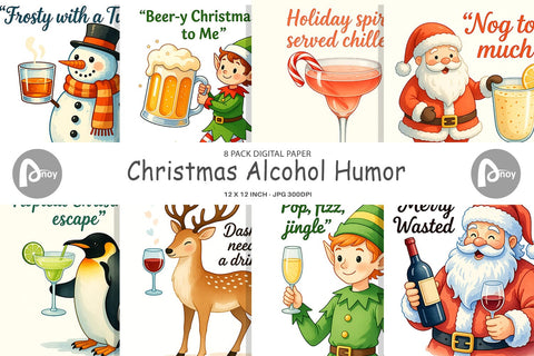 Digital Paper Christmas Alcohol Humor Digital Pattern artnoy 