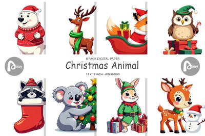 Digital Paper Christmas Animals Digital Pattern artnoy 