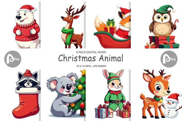 Digital Paper Christmas Animals Digital Pattern artnoy 