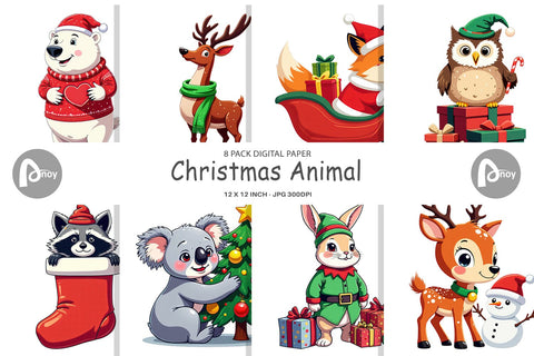 Digital Paper Christmas Animals Digital Pattern artnoy 