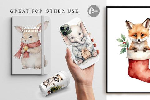 Digital Paper Christmas Baby Animals Digital Pattern artnoy 