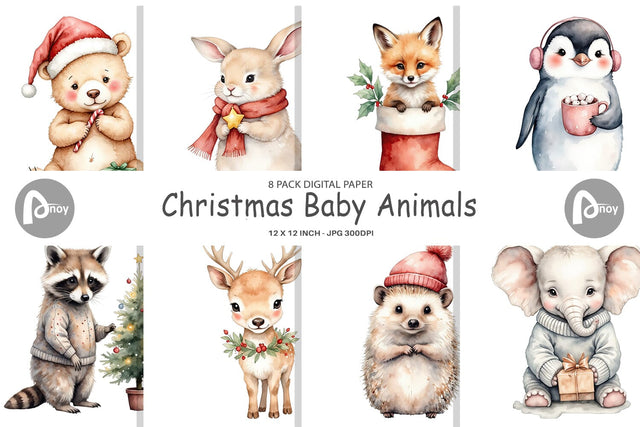 Digital Paper Christmas Baby Animals Digital Pattern artnoy 