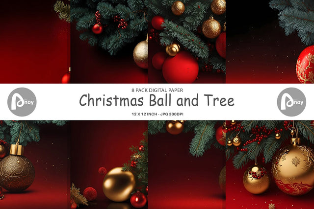 Digital paper Christmas Ball and Tree Digital Pattern artnoy 
