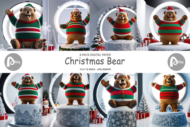 Digital Paper Christmas Bear Digital Pattern artnoy 