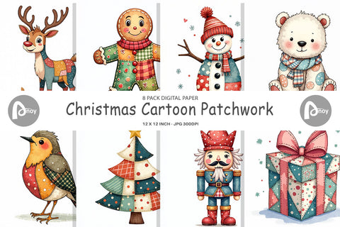 Digital Paper Christmas Cartoon Patchwork Digital Pattern artnoy 