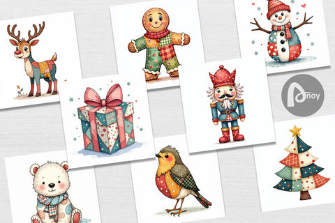 Digital Paper Christmas Cartoon Patchwork Digital Pattern artnoy 