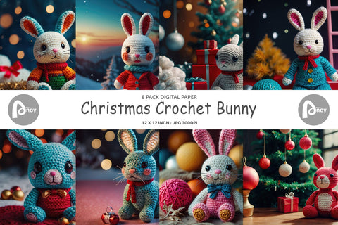 Digital Paper Christmas Crochet Bunny Digital Pattern artnoy 