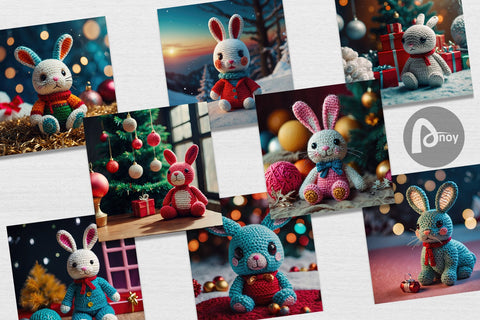 Digital Paper Christmas Crochet Bunny Digital Pattern artnoy 