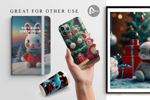 Digital Paper Christmas Crochet Bunny Digital Pattern artnoy 