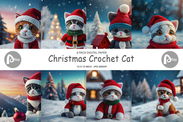 Digital Paper Christmas Crochet Cat Digital Pattern artnoy 