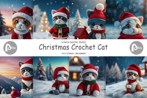 Digital Paper Christmas Crochet Cat Digital Pattern artnoy 