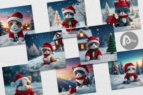 Digital Paper Christmas Crochet Cat Digital Pattern artnoy 