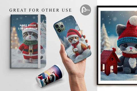 Digital Paper Christmas Crochet Cat Digital Pattern artnoy 