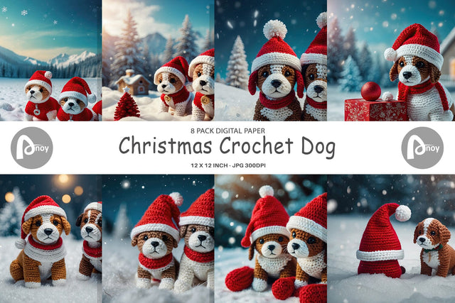 Digital Paper Christmas Crochet Dog Digital Pattern artnoy 