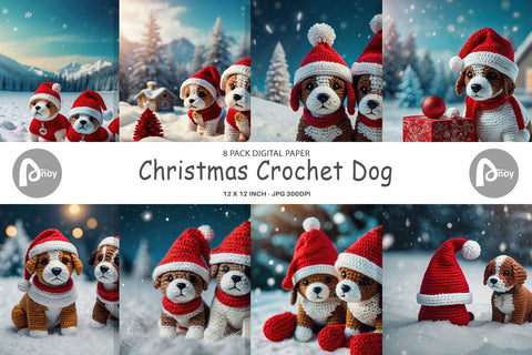 Digital Paper Christmas Crochet Dog Digital Pattern artnoy 