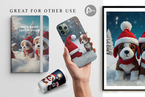 Digital Paper Christmas Crochet Dog Digital Pattern artnoy 