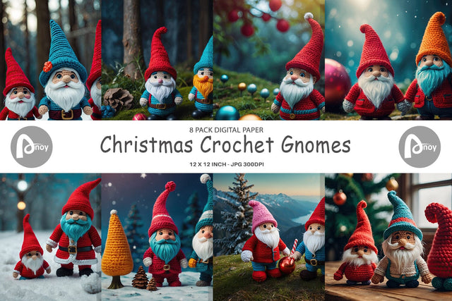 Digital Paper Christmas Crochet Gnomes Digital Pattern artnoy 