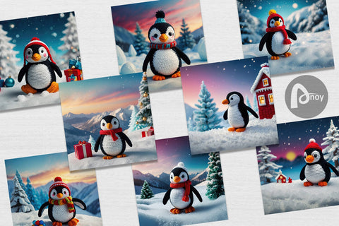 Digital Paper Christmas Crochet Penguin Digital Pattern artnoy 