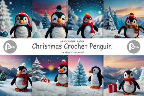 Digital Paper Christmas Crochet Penguin Digital Pattern artnoy 